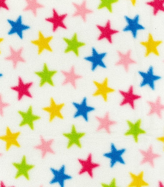 white with multi coloured stars 