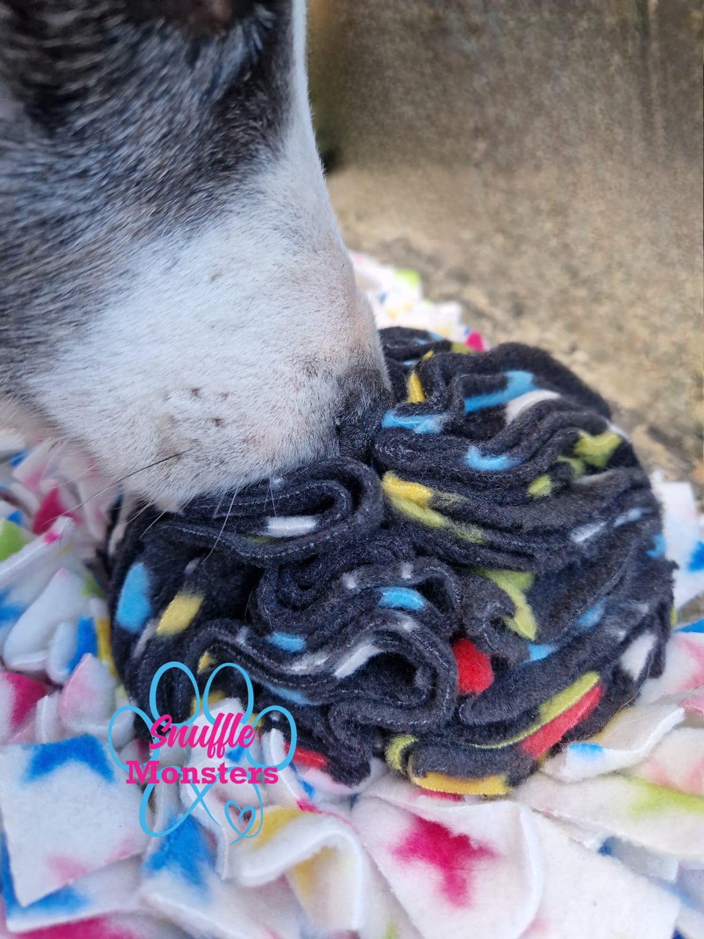 Snuffle Monsters Multi Mat with border collie, side view